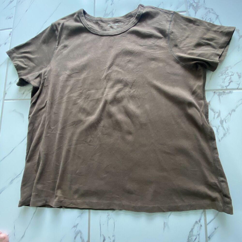 Eddie Bauer Women 2X Brown Short Sleeve Crew Neck Cotton T Shirt